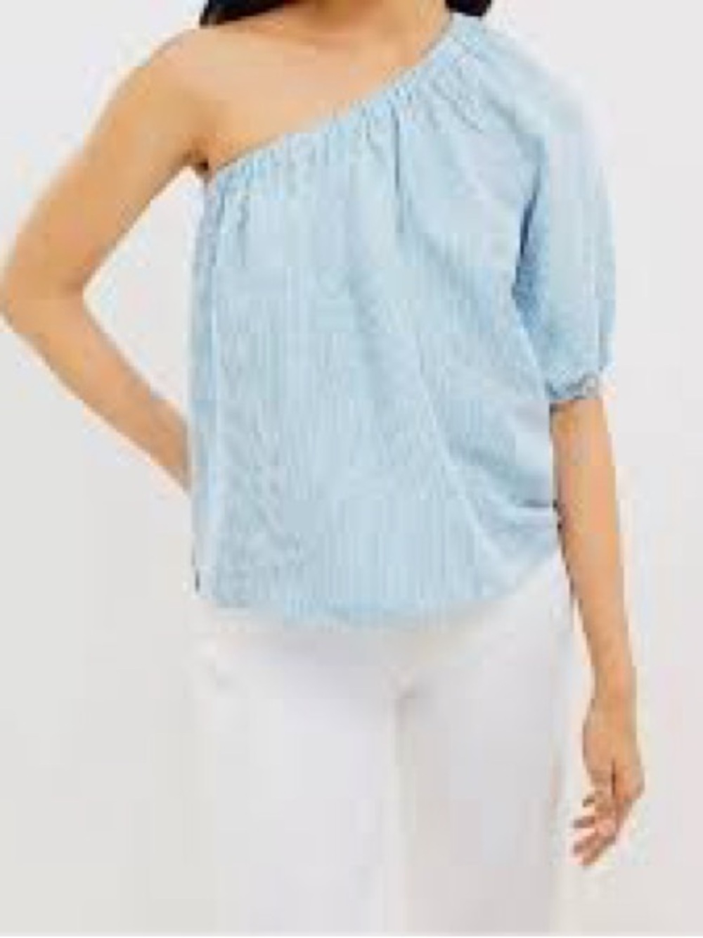 NWT LOFT Striped Linen-Blend One-Shoulder Blouse Stripes